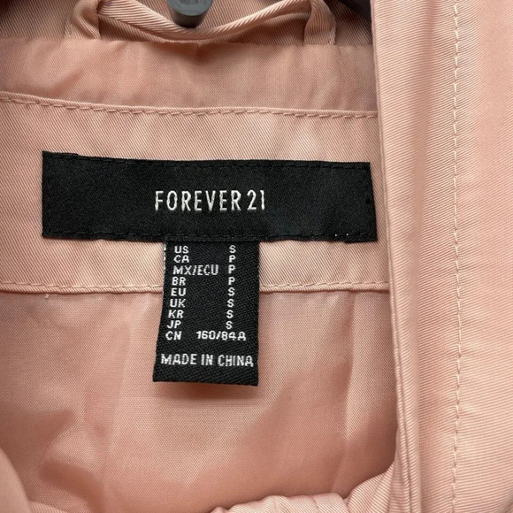 Forever 21 Jacket Women's Sz S Light Pink Full Zip Hooded Drawstring Long Sleeve - Picture 7 of 12